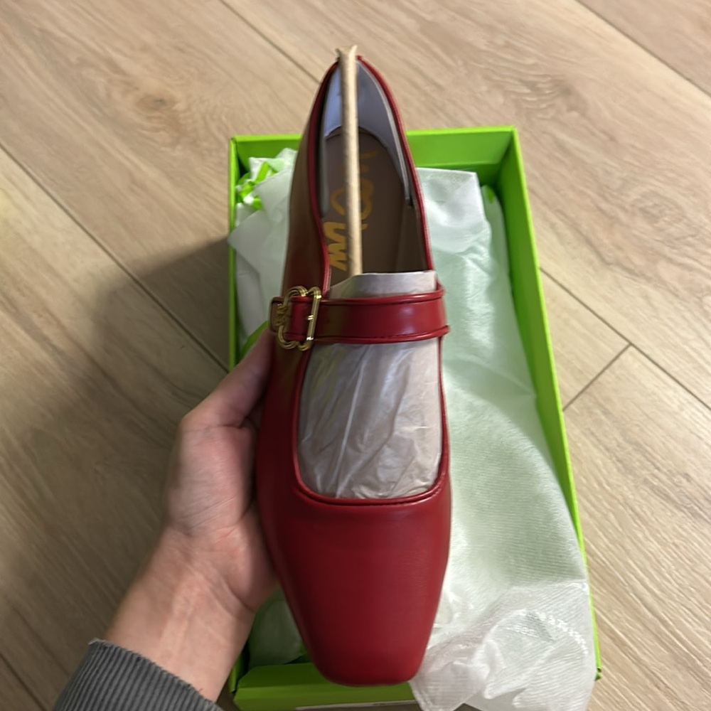 Sam Edelman Red Mary Jane Flats with Gold Buckle - Picture 9 of 16